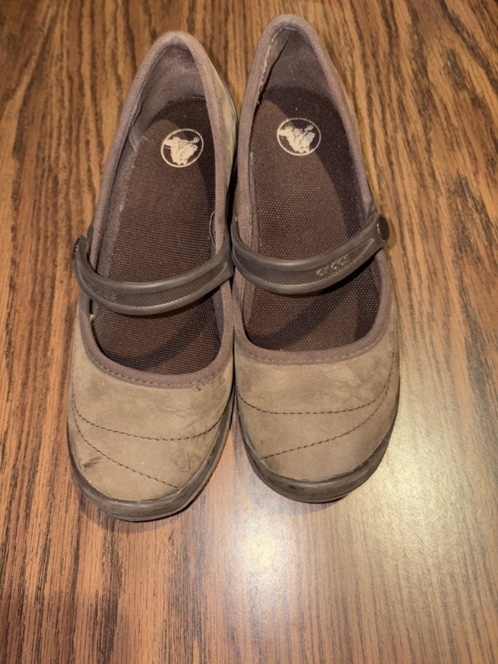 Crocs Wrapped Mary Jane Soft Leather Suede Slip On Round Toe Flat Brown Shoes 6